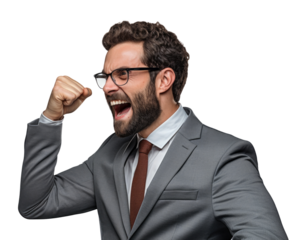 Business man with emotions and gesture transparent background
