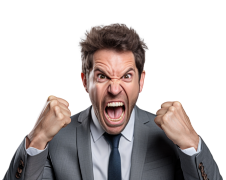 Business man with emotions and gesture transparent background