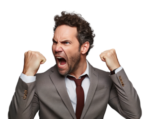 Business man with emotions and gesture transparent background