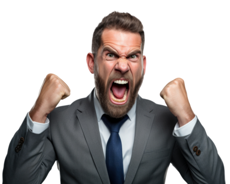 Business man with emotions and gesture transparent background