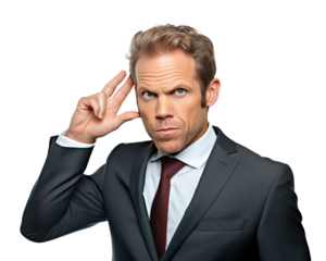 Business man with emotions and gesture transparent background