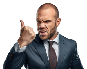 Business man with emotions and gesture transparent background