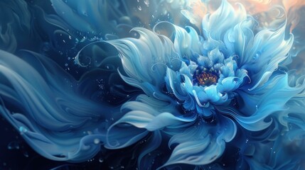 Cool Blue Floral Abstract Design with Depth and Movement