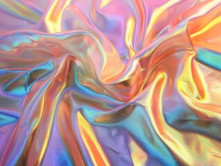 Obraz premium Rainbow hologram fabric iridescent foil texture abstract pearlescent gradient shimmering ethereal feel