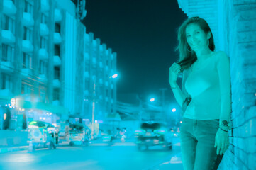 Asian traveller woman with ancient wall background in Chiang Mai province