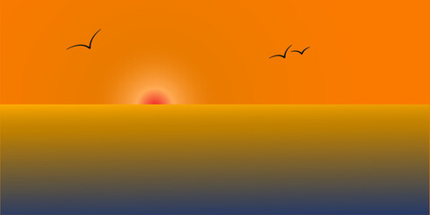Dynamic line vector ocean sunset background with orange color abstract fit for poster, backdrop, illustration, presentation