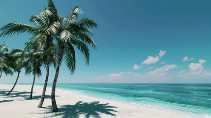 Fototapeta na wymiar Idyllic Tropical Beach with Palm Trees and Turquoise Water