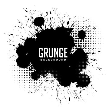 dirty black color ink splatter grungy background with halftone effect