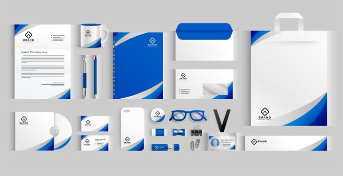 white and blue professional business stationery template in collection