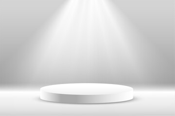 blank 3d pedestal stage white background with focus light effect - 771173846