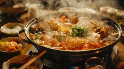 An inviting pot of sukiyaki centerpiece at a gathering