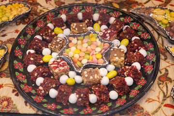 Traditional Turkish Delights displaying for sale at market 
