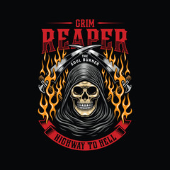 Burning Grim Reaper Head With Scythe Vector Graphic 