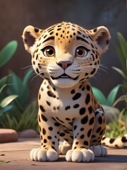 Obraz premium Cute jaguar, Child-friendly cartoon style, fantasy style