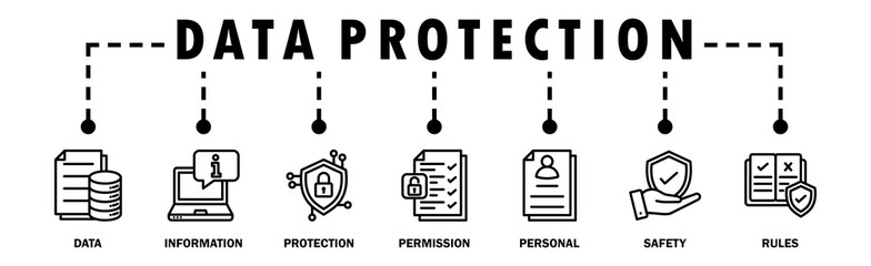 Data protection banner web icon vector illustration concept with icon of data, information, protection, permission, personal, safety and rules