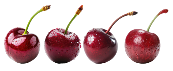 set of red cherry fruit on transparent background