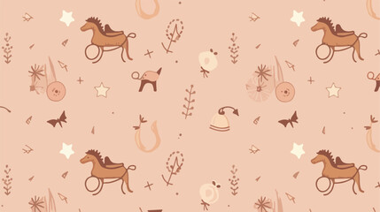 Seamless pattern with cute cowgirl toy horse lasso