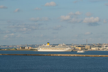 Modern Costa family cruiseship cruise ship liner Serena in Naha Okinawa port, Japan during summer...