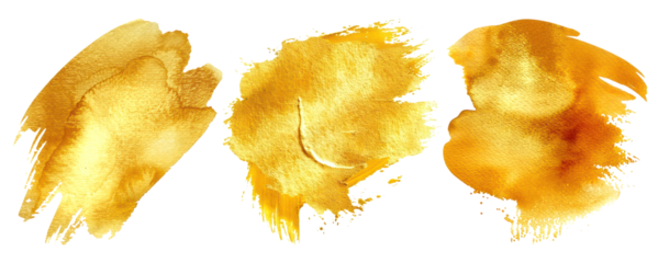 isolated golden liquid stain texture in set of three