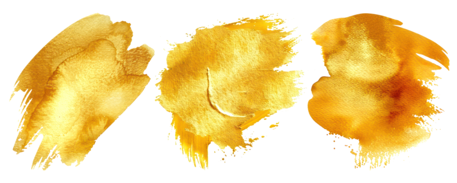 isolated golden liquid stain texture in set of three