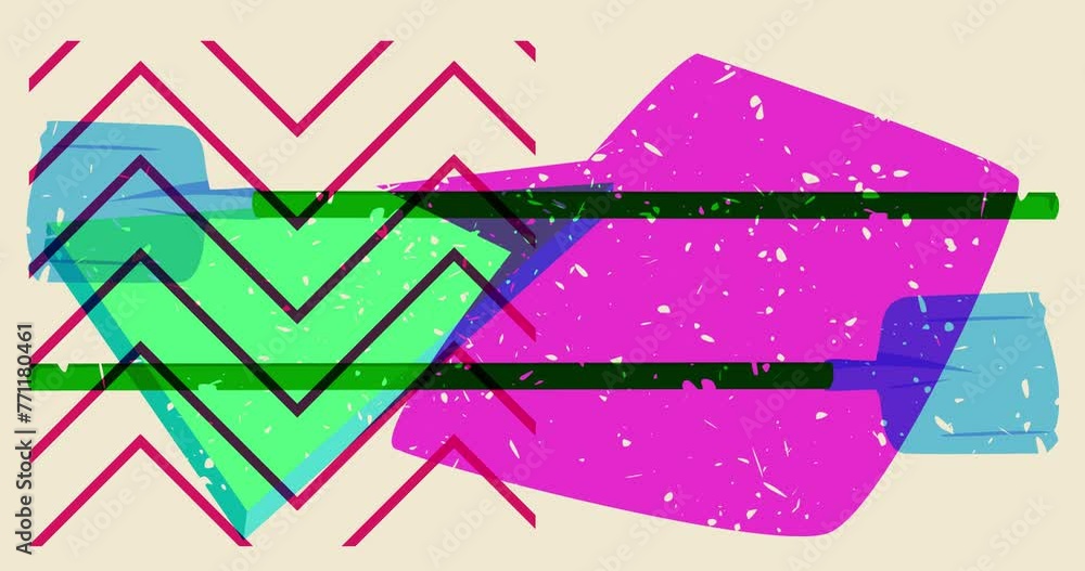 Poster risograph spade, shovel and speech bubble with geometric shapes animation. moving object in trendy r