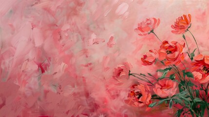 red flowers vase pink background design milk liquid poppy blossoming rhythm faded - obrazy, fototapety, plakaty