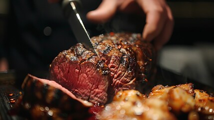 Roast beef being carved