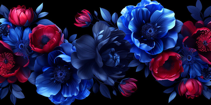Traditional Russian floral pattern on black background. 