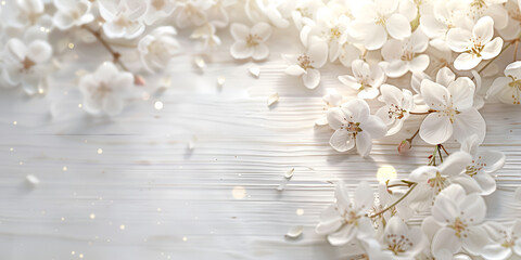 Generative AI Image of Empty Wedding Invitation Background with Luxurious White Flowers Decoration