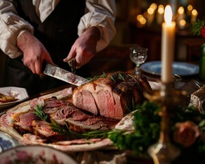 The ceremonial carving of roast beef