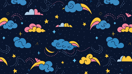 Seamless pattern with rainbow lightning and stars o