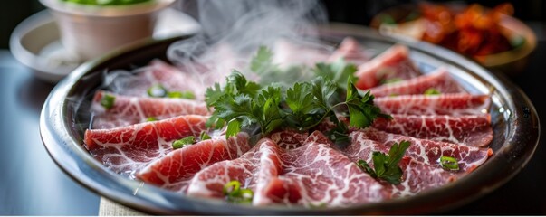 The elegance of thinly sliced beef ready for the hot pot