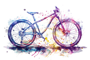 Watercolor off-road cross Bicycle graffiti illustration on white background
