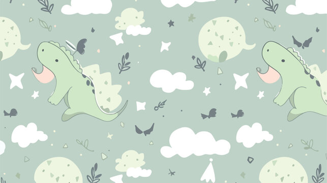 Seamless pattern with sleeping baby dinosaur cloud