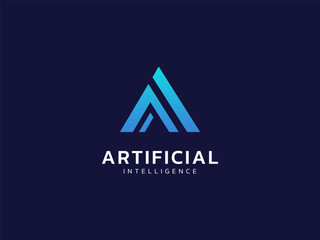 Artificial intelligence with letter A shapes technology Analysis logo vector design concept. AI technology logotype symbol for advance technology, tech company, identity, robotic, innovation, ui, web.