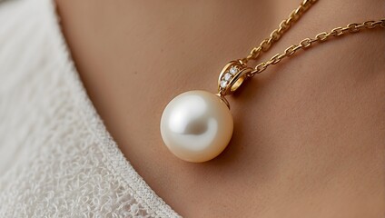 A delicate gold necklace adorned with a single, luminous pearl pendant, evoking the elegance of a bygone era Generative AI