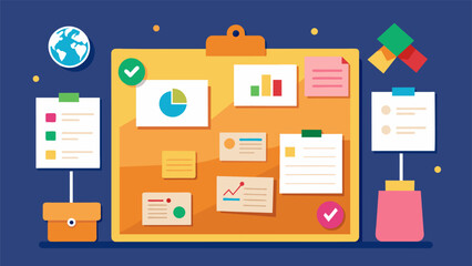 Detailed image of a bulletin board filled with colorful notes each one representing an employees contribution or achievement. This ongoing