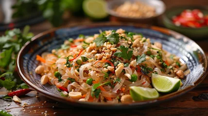 Foto op Canvas A vibrant plate of pad Thai with peanuts and lime © Anuwat