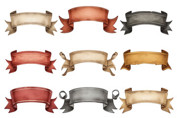 Vintage Ribbon Banners Collection isolated on transparent background With clipping path. cut out. 3d render