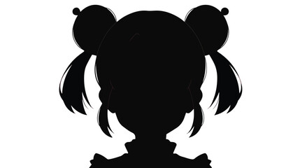 Silhouette front face girl with pigtails flat carto
