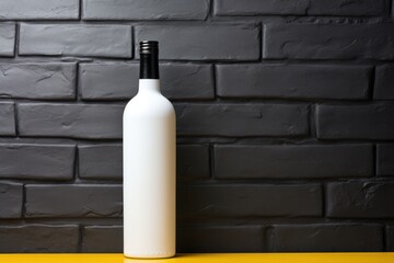 Wine White Bottle Mock-Up. Blank Label, Black brick background.