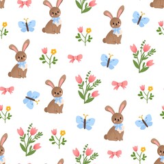 Vector cute easter set. An egg with ears and a chicken in an egg. Cute eggs. Basket with eggs. Cute Easter patterns. © Olha