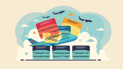 Silhouette with flight tickets color flat cartoon v - obrazy, fototapety, plakaty
