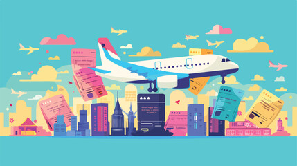 Silhouette with flight tickets color flat cartoon v