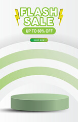 flash sale discount portait template banner with 3d podium for product sale social media with abstract gradient green background design1