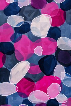 closeup different colored circles trend illustration shades pink blue rock pools cytoplasm jewel fishes sleek flowing shapes young berries pouches