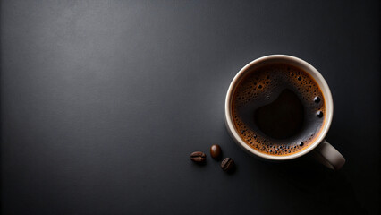 Coffee Cup and Beans on Black Background