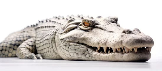 Foto op Canvas crocodile sleep and open his mouth .isolated on white photo - realistic © dheograft