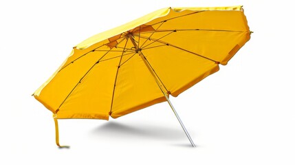 Yellow beach umbrella isolated on white. Clipping path included.