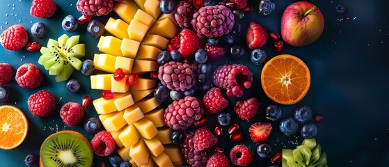 Robust gut health depicted by vibrant fruits encircling intestines